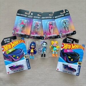 Monster High Assorted Lot of Doll Figures and Hot Wheels
